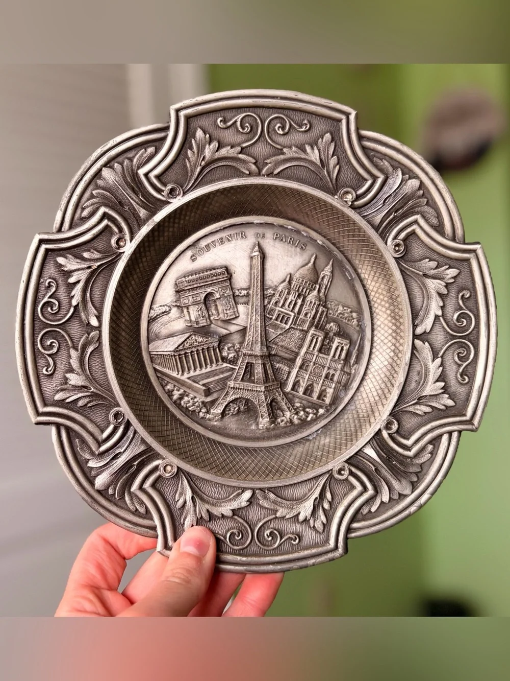 Vintage Ornate Intricately Detailed Paris Souvenir Metal Plate 8in